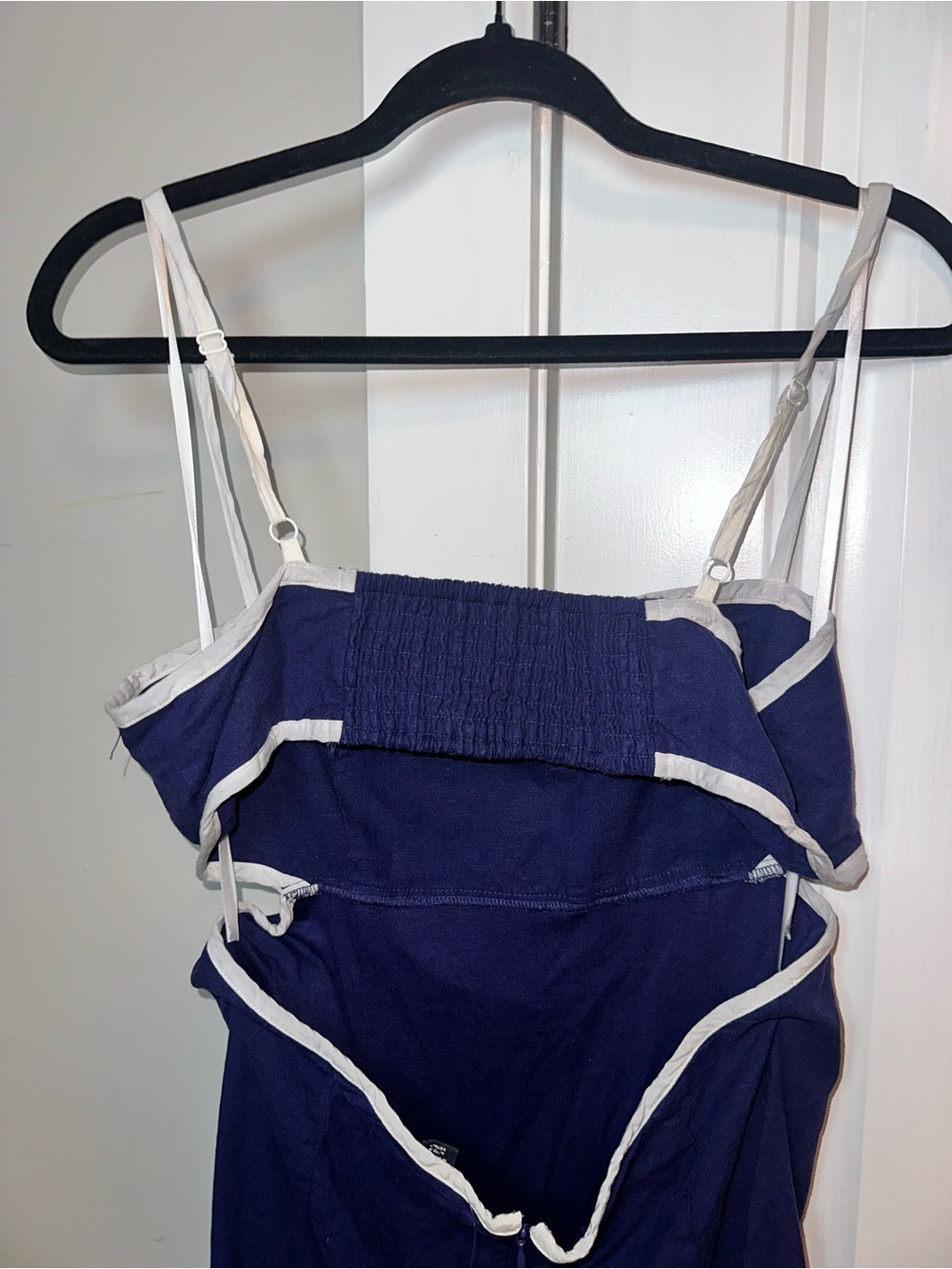 Maeve Anthropologie NWT Linen Size Medium Navy Midi Dress Open Back - Picture 6 of 15